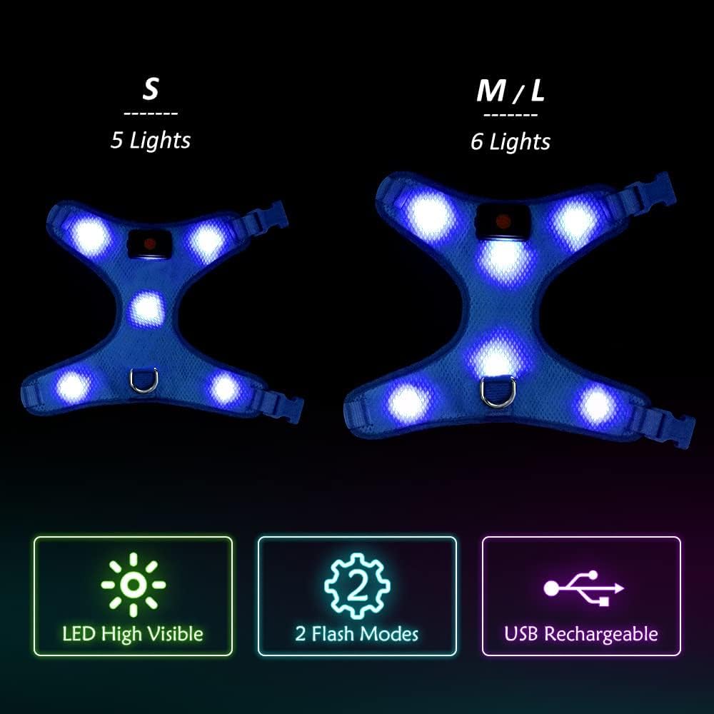 "USB Rechargeable LED Light-Up Dog Harness - Reflective & Adjustable - No-Pull Safety Vest for Dogs"