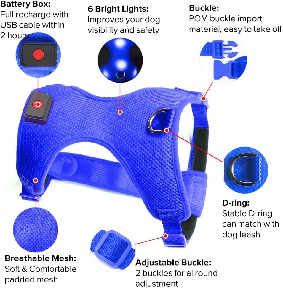 "USB Rechargeable LED Light-Up Dog Harness - Reflective & Adjustable - No-Pull Safety Vest for Dogs"