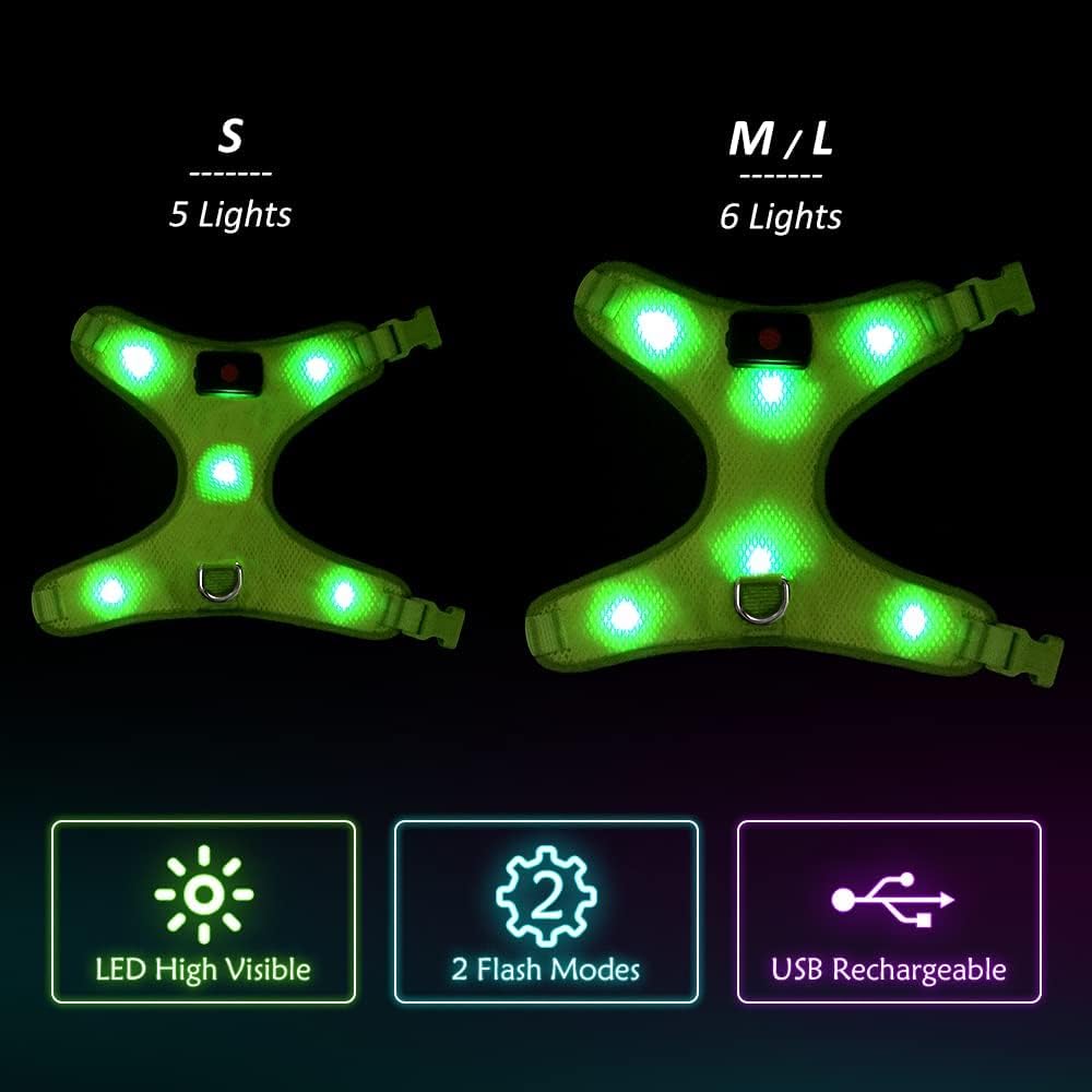 "USB Rechargeable LED Light-Up Dog Harness - Reflective & Adjustable - No-Pull Safety Vest for Dogs"