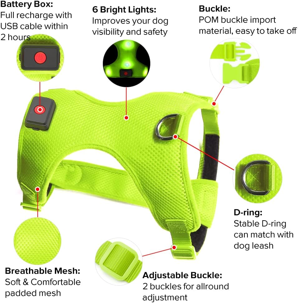 "USB Rechargeable LED Light-Up Dog Harness - Reflective & Adjustable - No-Pull Safety Vest for Dogs"