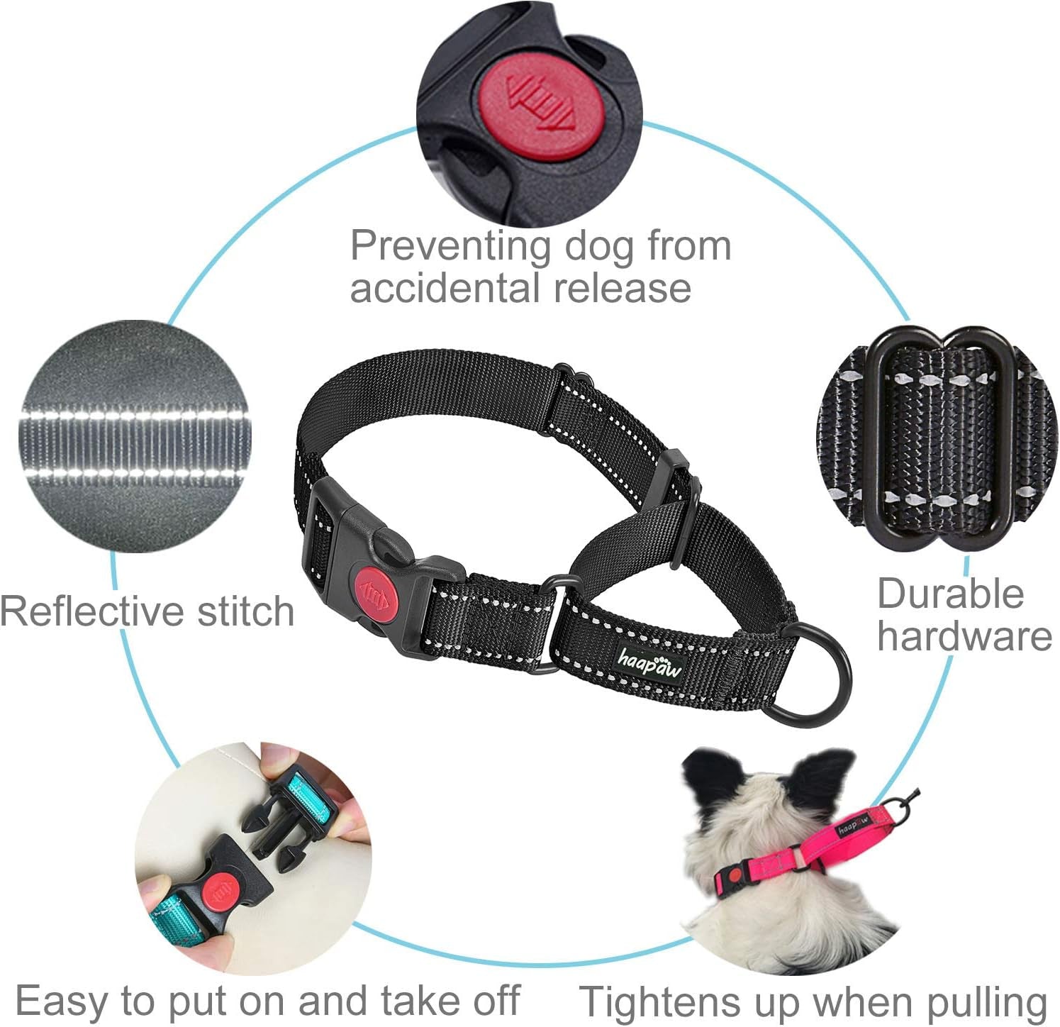 2 Packs Martingale Dog Collar with Quick Release Buckle Reflective Dog Training Collars for Small Medium Large Dogs