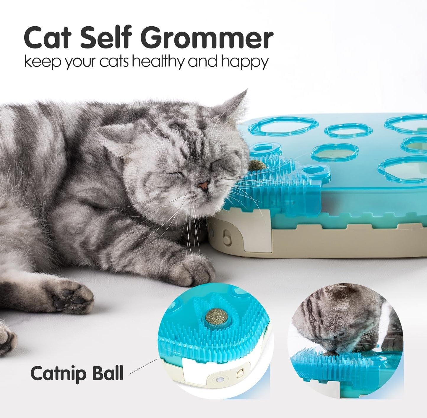 Cat Toy,7-In-1 Automatic Interactive Kitten Toys Pack,Rolling Ball,Cat Feather Wand,Catnip Ball,Cat Self Grommer,Cardboard Cat House,Rechargeable,Paw Palace for Indoor Cats